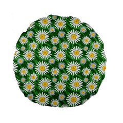 Flower Sunflower Yellow Green Leaf White Standard 15  Premium Flano Round Cushions by Mariart