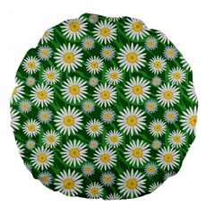 Flower Sunflower Yellow Green Leaf White Large 18  Premium Flano Round Cushions by Mariart