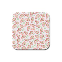 Flower Floral Red Star Sunflower Rubber Square Coaster (4 Pack) 