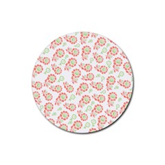 Flower Floral Red Star Sunflower Rubber Round Coaster (4 Pack) 