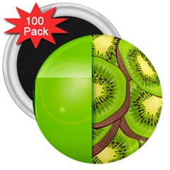 Fruit Slice Kiwi Green 3  Magnets (100 Pack) by Mariart