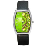 Fruit Slice Kiwi Green Barrel Style Metal Watch Front