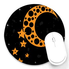 Moon Star Space Orange Black Light Night Circle Polka Round Mousepads by Mariart