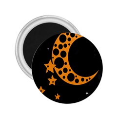 Moon Star Space Orange Black Light Night Circle Polka 2 25  Magnets by Mariart