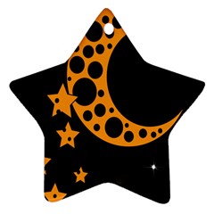 Moon Star Space Orange Black Light Night Circle Polka Ornament (star) by Mariart