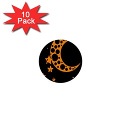 Moon Star Space Orange Black Light Night Circle Polka 1  Mini Buttons (10 Pack)  by Mariart