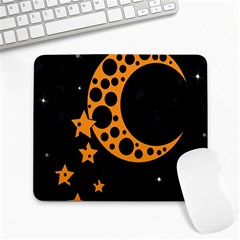 Moon Star Space Orange Black Light Night Circle Polka Large Mousepads by Mariart