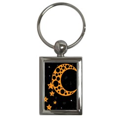 Moon Star Space Orange Black Light Night Circle Polka Key Chains (rectangle)  by Mariart