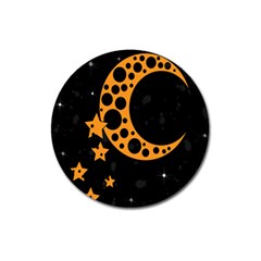 Moon Star Space Orange Black Light Night Circle Polka Magnet 3  (round) by Mariart