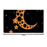 Moon Star Space Orange Black Light Night Circle Polka Business Card Holders Front