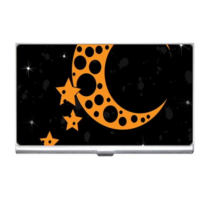 Moon Star Space Orange Black Light Night Circle Polka Business Card Holders