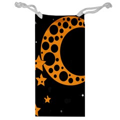 Moon Star Space Orange Black Light Night Circle Polka Jewelry Bag by Mariart