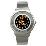 Moon Star Space Orange Black Light Night Circle Polka Stainless Steel Watch Front