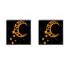 Moon Star Space Orange Black Light Night Circle Polka Cufflinks (square) by Mariart