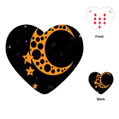 Moon Star Space Orange Black Light Night Circle Polka Playing Cards (heart)  by Mariart