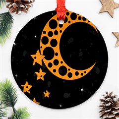 Moon Star Space Orange Black Light Night Circle Polka Round Ornament (two Sides) by Mariart