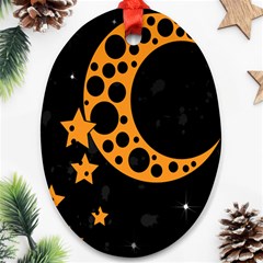 Moon Star Space Orange Black Light Night Circle Polka Oval Ornament (two Sides) by Mariart