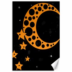 Moon Star Space Orange Black Light Night Circle Polka Canvas 12  X 18   by Mariart