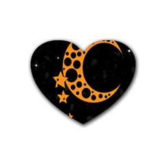 Moon Star Space Orange Black Light Night Circle Polka Heart Coaster (4 Pack)  by Mariart