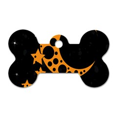 Moon Star Space Orange Black Light Night Circle Polka Dog Tag Bone (two Sides) by Mariart