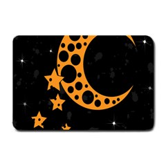 Moon Star Space Orange Black Light Night Circle Polka Small Doormat  by Mariart