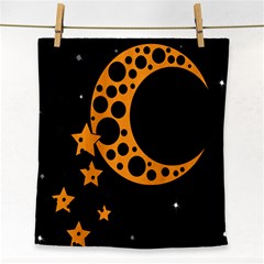 Moon Star Space Orange Black Light Night Circle Polka Face Towel by Mariart