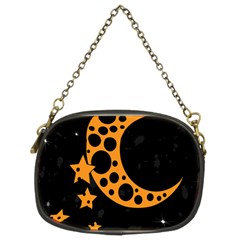 Moon Star Space Orange Black Light Night Circle Polka Chain Purses (two Sides)  by Mariart