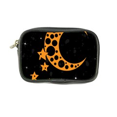 Moon Star Space Orange Black Light Night Circle Polka Coin Purse by Mariart