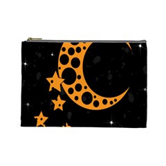 Moon Star Space Orange Black Light Night Circle Polka Cosmetic Bag (large)  by Mariart