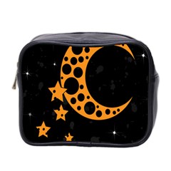 Moon Star Space Orange Black Light Night Circle Polka Mini Toiletries Bag 2-side by Mariart