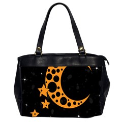 Moon Star Space Orange Black Light Night Circle Polka Office Handbags (2 Sides)  by Mariart