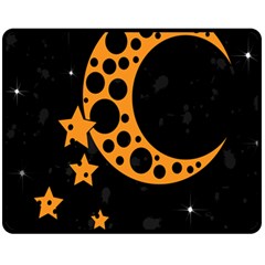 Moon Star Space Orange Black Light Night Circle Polka Fleece Blanket (medium)  by Mariart