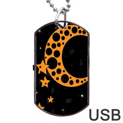 Moon Star Space Orange Black Light Night Circle Polka Dog Tag Usb Flash (two Sides)