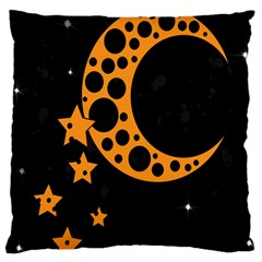 Moon Star Space Orange Black Light Night Circle Polka Large Cushion Case (two Sides) by Mariart