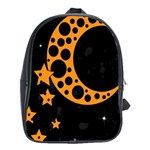 Moon Star Space Orange Black Light Night Circle Polka School Bags (XL)  Front