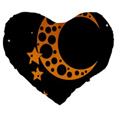 Moon Star Space Orange Black Light Night Circle Polka Large 19  Premium Heart Shape Cushions by Mariart