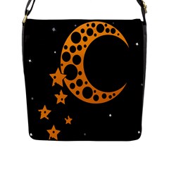 Moon Star Space Orange Black Light Night Circle Polka Flap Messenger Bag (l)  by Mariart