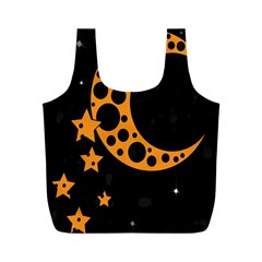 Moon Star Space Orange Black Light Night Circle Polka Full Print Recycle Bags (m)  by Mariart