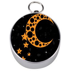 Moon Star Space Orange Black Light Night Circle Polka Silver Compasses by Mariart