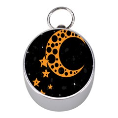 Moon Star Space Orange Black Light Night Circle Polka Mini Silver Compasses by Mariart