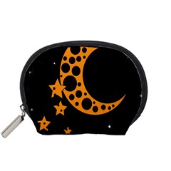 Moon Star Space Orange Black Light Night Circle Polka Accessory Pouches (small)  by Mariart