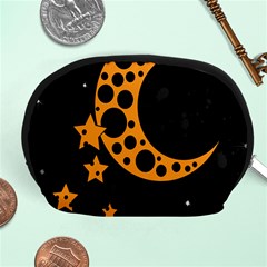 Moon Star Space Orange Black Light Night Circle Polka Accessory Pouches (medium)  by Mariart