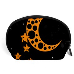 Moon Star Space Orange Black Light Night Circle Polka Accessory Pouches (large)  by Mariart