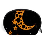 Moon Star Space Orange Black Light Night Circle Polka Accessory Pouches (Large)  Front