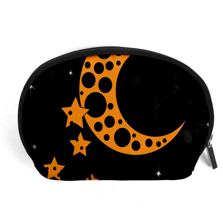 Moon Star Space Orange Black Light Night Circle Polka Accessory Pouches (Large) 