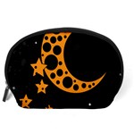 Moon Star Space Orange Black Light Night Circle Polka Accessory Pouches (Large)  Back