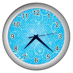 Leaf Blue Snow Circle Polka Star Wall Clocks (silver)  by Mariart