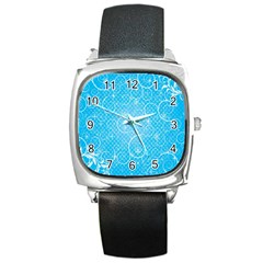 Leaf Blue Snow Circle Polka Star Square Metal Watch by Mariart