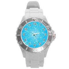 Leaf Blue Snow Circle Polka Star Round Plastic Sport Watch (l) by Mariart