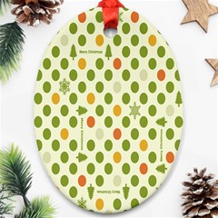 Merry Christmas Polka Dot Circle Snow Tree Green Orange Red Gray Ornament (oval) by Mariart